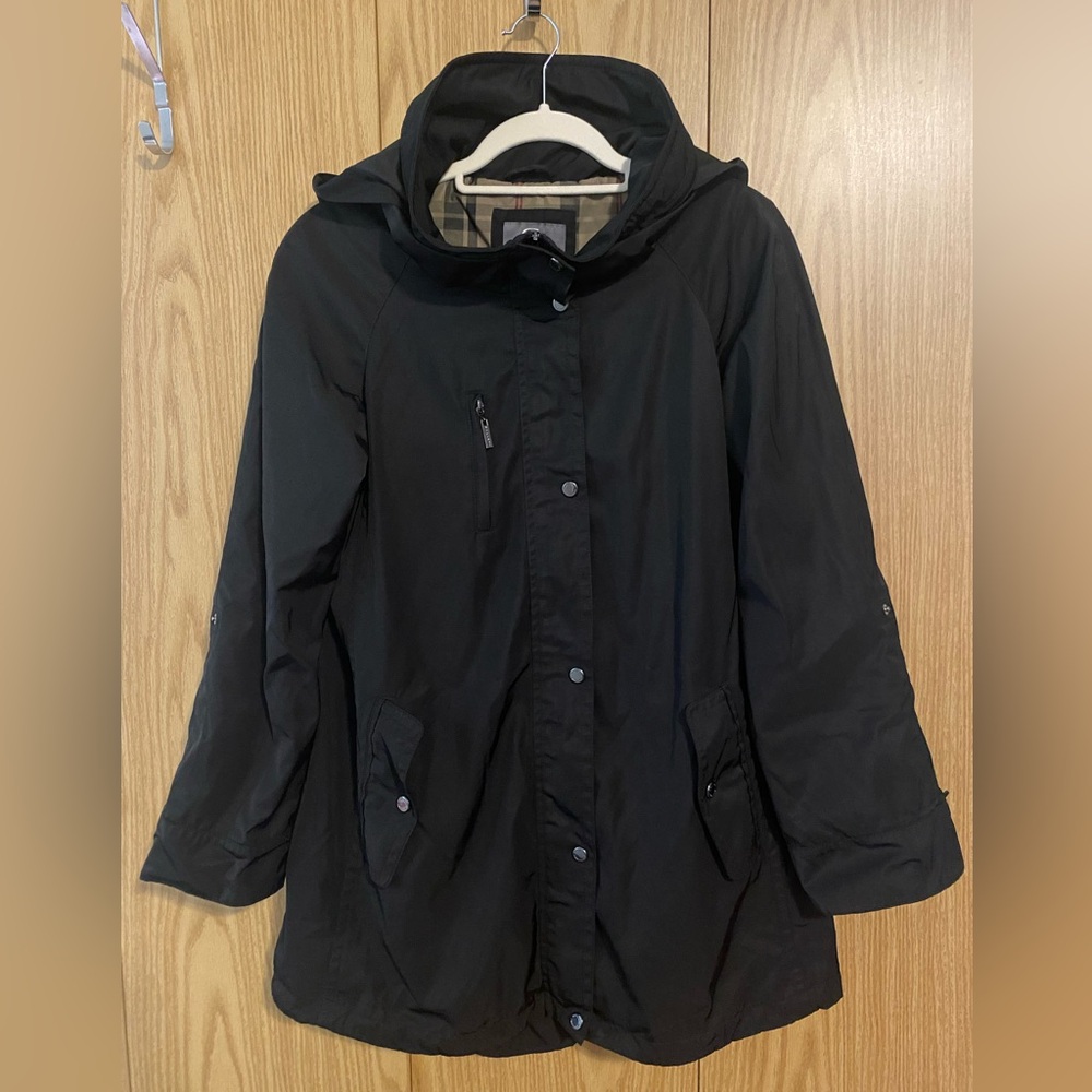 🖤 GALLERY New York Black Hooded Rain Jacket – Size Small